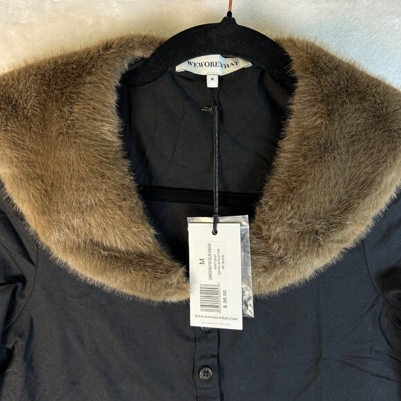 WeWoreWhat Black Button Front Crop Cardigan Sz M Faux Fur Collar Sweater NWT - Picture 5 of 9
